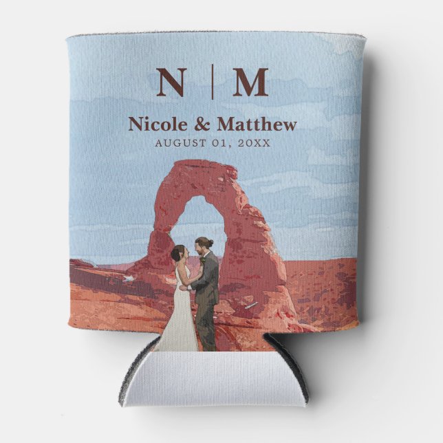 Watercolor Moab Arches Park Utah Wedding Can Cooler (Front)