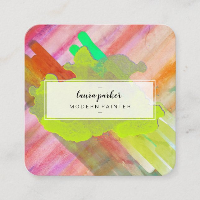Watercolor Modern Abstract Paint Artist Strokes Square Business Card (Front)