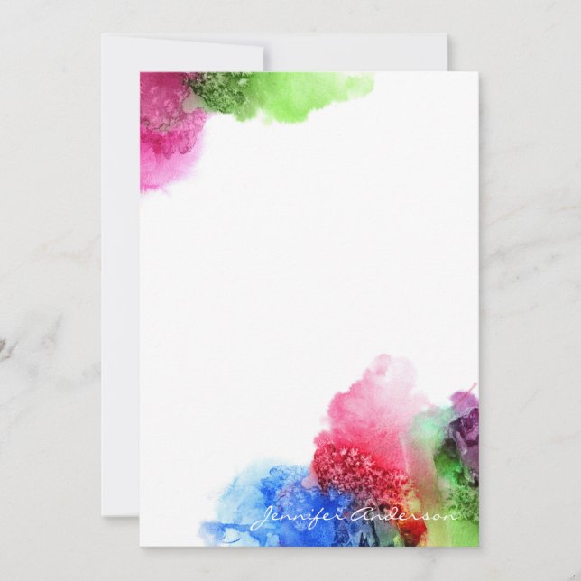 Watercolor Modern Blue Green Red Personalized Card (Front)