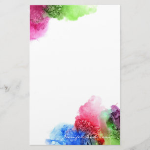 Watercolor Modern Blue Green Red Personalized Stationery