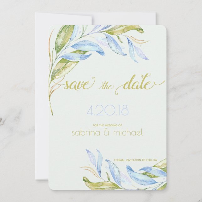 Watercolor Modern Boho Leafy Branches STD Save The Date (Front)