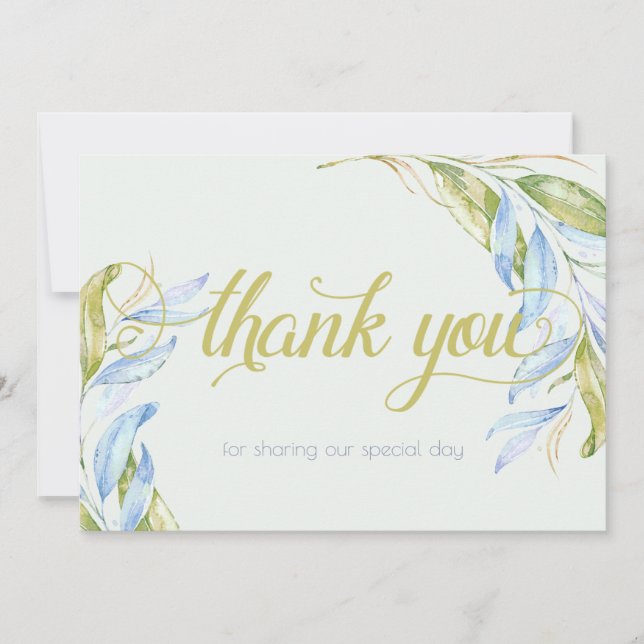 Watercolor Modern Boho Leafy Branches Thank You Card (Front)