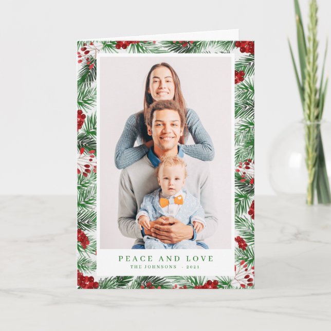 Watercolor Modern Christmas Foliage Botanicals Holiday Card (Front)