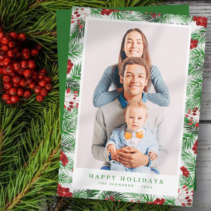 Watercolor Modern Christmas Foliage Botanicals Holiday Card