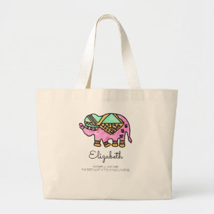 Watercolor modern elephant colourful personalized large tote bag