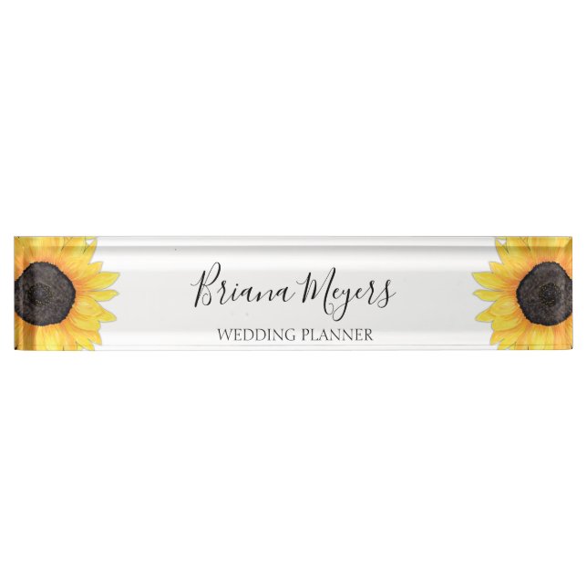 Watercolor Modern Floral Sunflower Business Nameplate (Front)