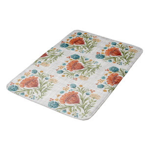 Watercolor Modern Flower Motif Earthy Whimsical   Bath Mat