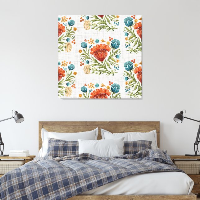 Watercolor Modern Flower Motif Earthy Whimsical   Canvas Print (Insitu(Bedroom))