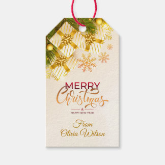 Watercolor Modern Merry Christmas, Gold & Burgundy Gift Tags