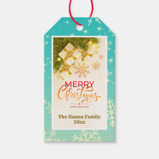 Watercolor Modern Merry Christmas, Gold & Burgundy Gift Tags
