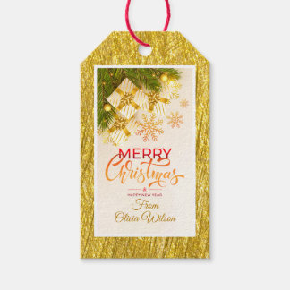 Watercolor Modern Merry Christmas, Gold & Burgundy Gift Tags