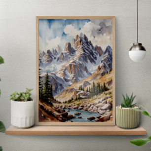 Watercolor Modern Mountains Poster