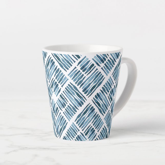 Watercolor Modern Navy Striped Diagonal Pattern Latte Mug (Right Angle)