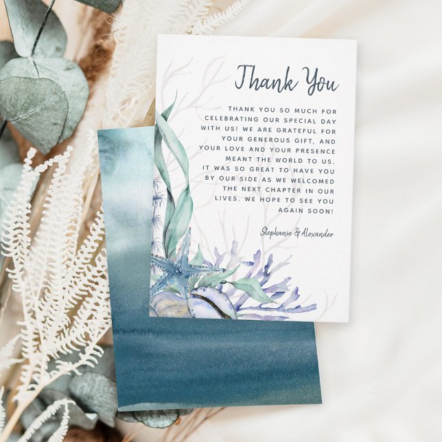 Watercolor Modern Ocean Beach Wedding Thank You Card (Creator Uploaded)