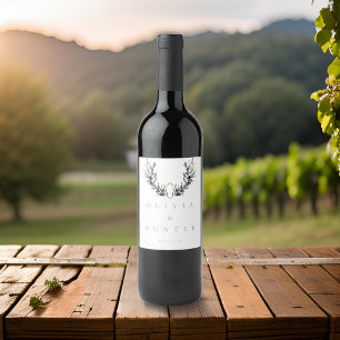 Watercolor Modern Olive Branch Wedding Wine Label