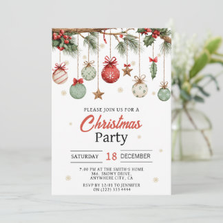 Watercolor Modern Ornaments Christmas Party Invitation