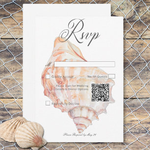 Watercolor Modern Palms & Beach Scene QR Code RSVP Card