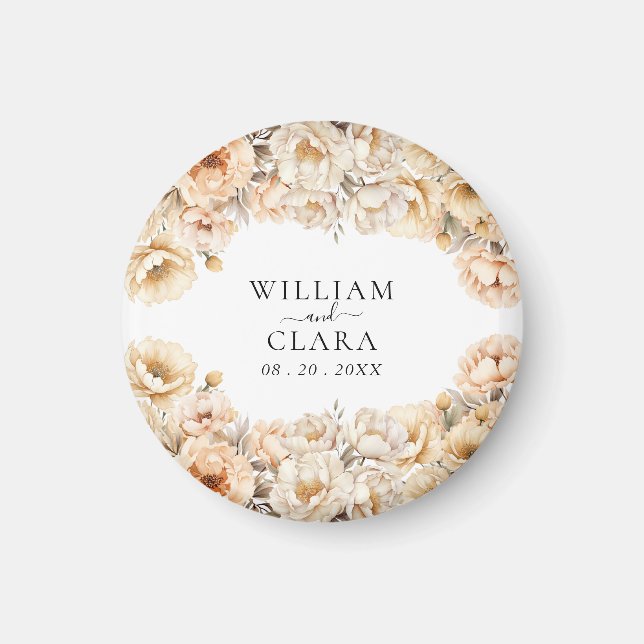 Watercolor Modern Peony Pastel Floral Wedding Magnet (Front)