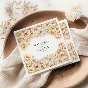 Watercolor Modern Peony Pastel Floral Wedding Napkin