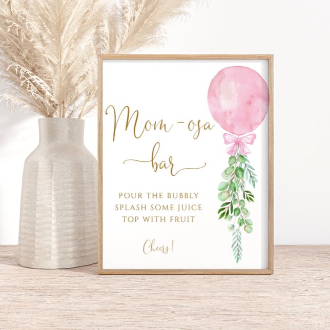 Watercolor Modern Pink Balloon Mom-osa Bar Poster (Creator Uploaded)