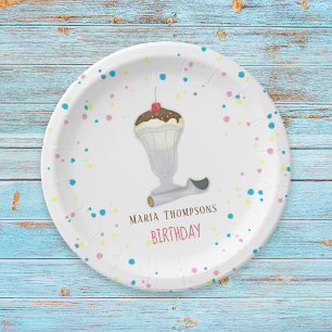 Watercolor Modern Rustic Cute Ice Cream Sundae Paper Plate