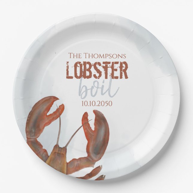 Watercolor Modern Rustic Elegant Lobster Boil Paper Plate (Front)