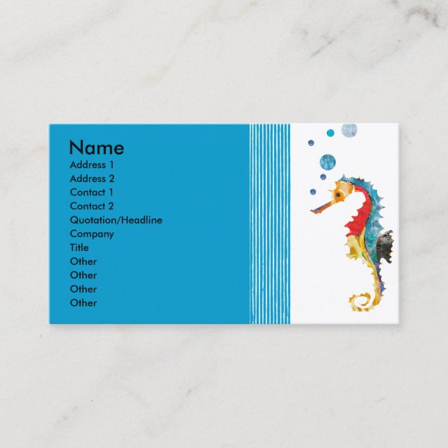 Watercolor Modern Sea horse Blowing Bubbles Business Card (Front)