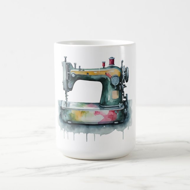 Watercolor Modern Sewing Machine Cutout Coffee Mug (Center)