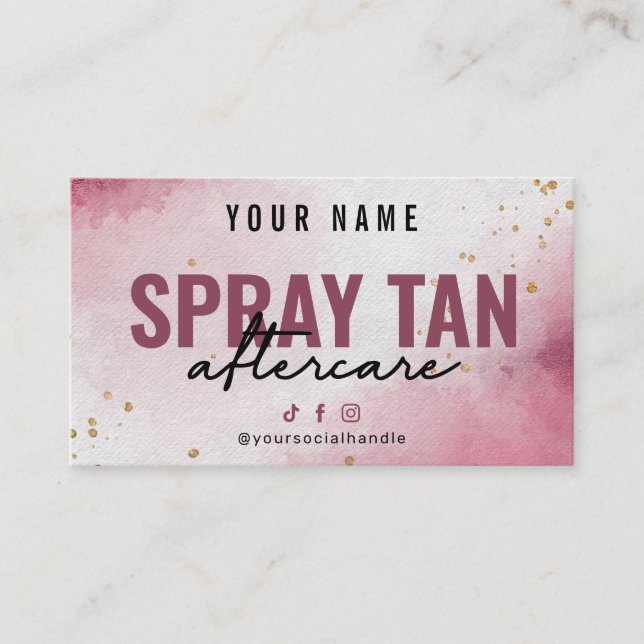 Watercolor Modern Spray Tan Aftercare Card (Front)