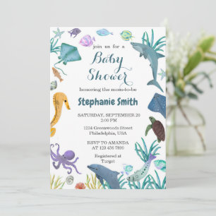 Watercolor Modern Under the Sea Baby Shower Invitation