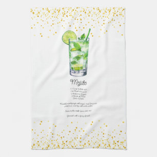 Watercolor Mojito Custom Drink Recipe Kitchen Towel
