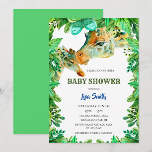 Watercolor Mom And Baby Giraffes Baby Shower Invitation