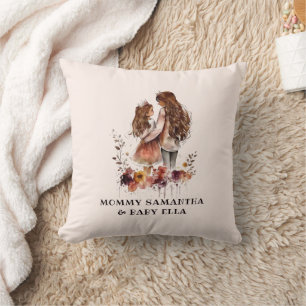 Watercolor Mom and Daughter (1) Throw Pillow