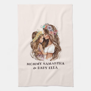 Watercolor Mom and Daughter (2) Kitchen Towel