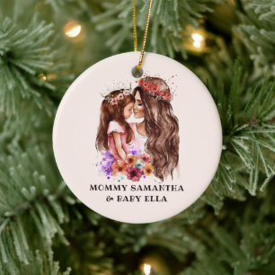 Watercolor Mom and Daughter (5) Ceramic Ornament