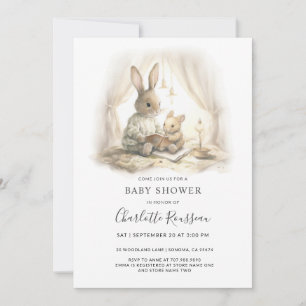 Watercolor Mom Baby Bunny Rabbit Baby Shower Invitation