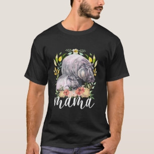 Watercolor Mom Baby Hippo Animal Mama Mother s Day T-Shirt