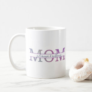 Watercolor Mom split Monogram with kids names Coffee Mug