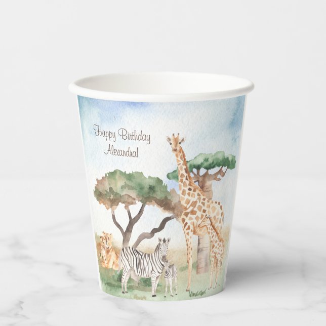Watercolor Mommy and Baby African Animals Paper Cups (Front)