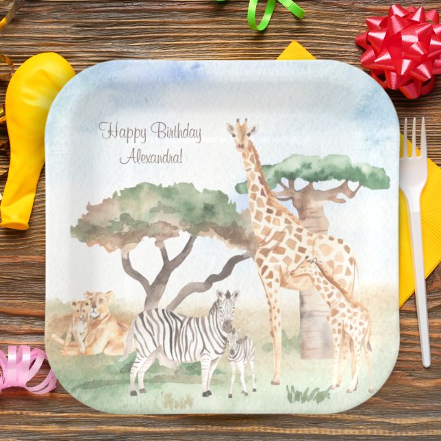 Watercolor Mommy and Baby African Animals Paper Plate (Creator Uploaded)