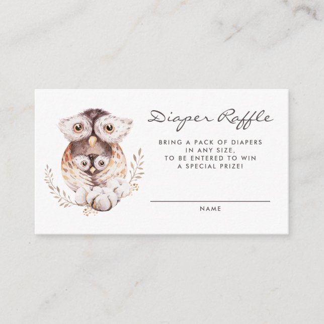 Watercolor Mommy and Baby Owl Diaper Raffle Enclosure Card (Front)