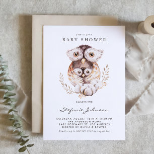 Watercolor Mommy and Baby Owl Fall Baby Shower Invitation