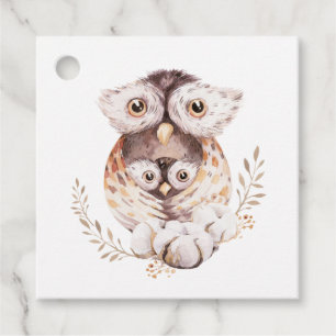 Watercolor Mommy and Baby Owls Baby Shower Favour Tags
