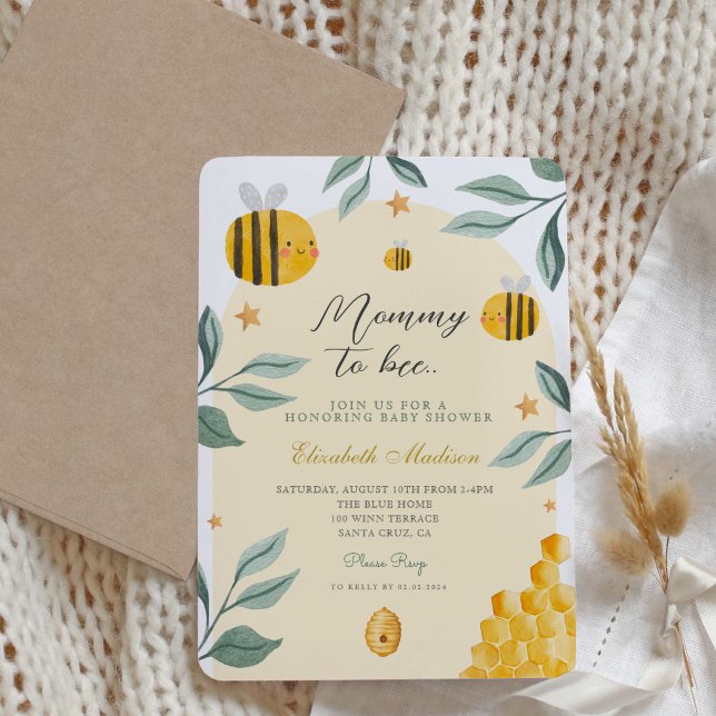 Watercolor Mommy to Bee Honey Sweet  Baby Shower Invitation (Creator Uploaded)