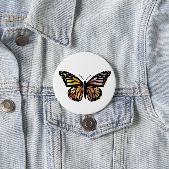 Watercolor Monarch Butterfly Colourful Painted 3 Inch Round Button (In Situ)