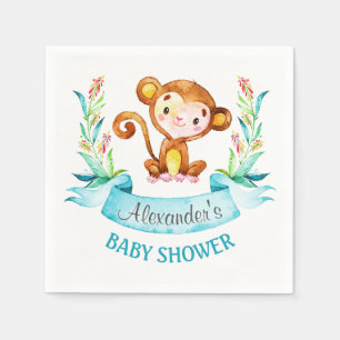 Watercolor Monkey Boy Baby Shower Napkin