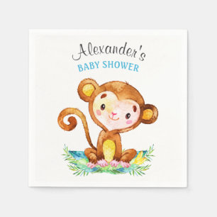Watercolor Monkey Boy Baby Shower Napkin