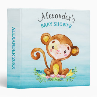 Watercolor Monkey Boy Baby Shower Photo Album Binder