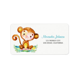 Watercolor Monkey Boy Label