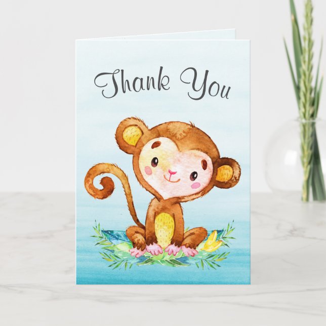 Watercolor Monkey Boy Thank You Card (Front)